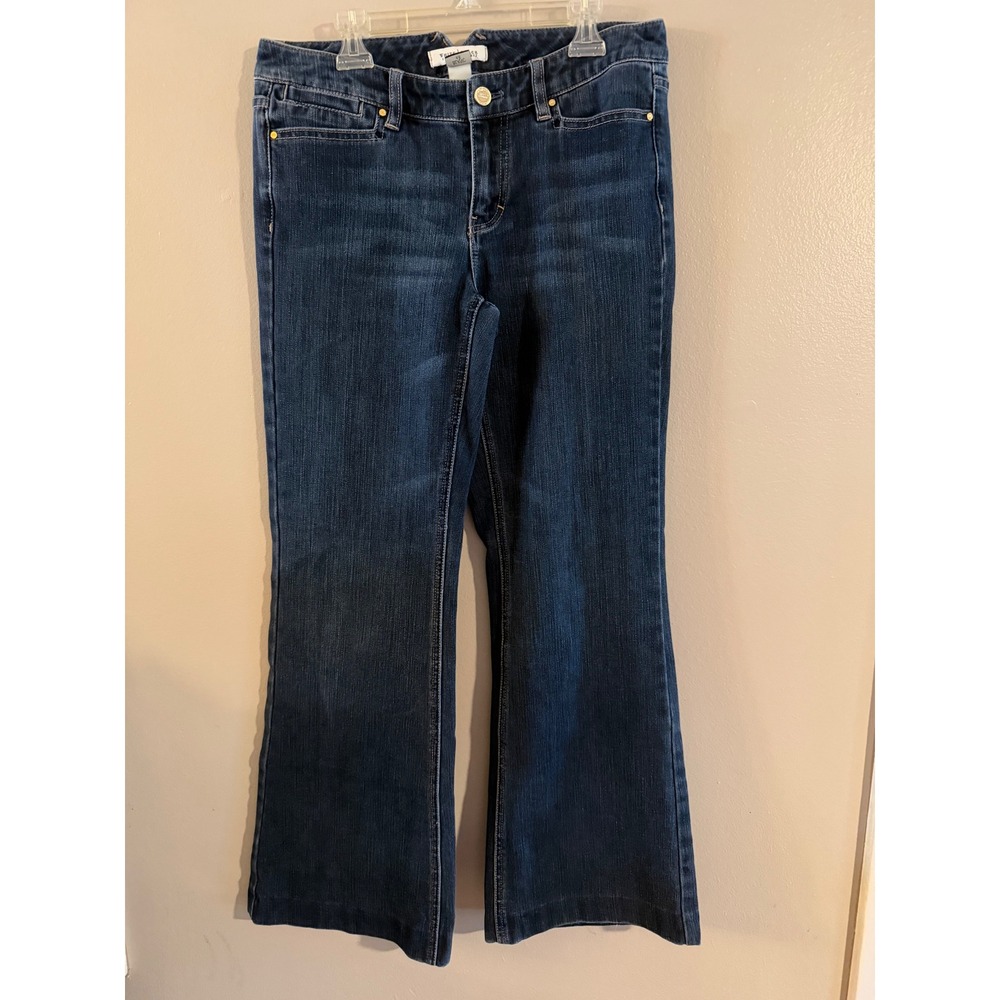 White House Black Market Blanc Wide Leg Flare Jeans Indigo Blue Size 4R